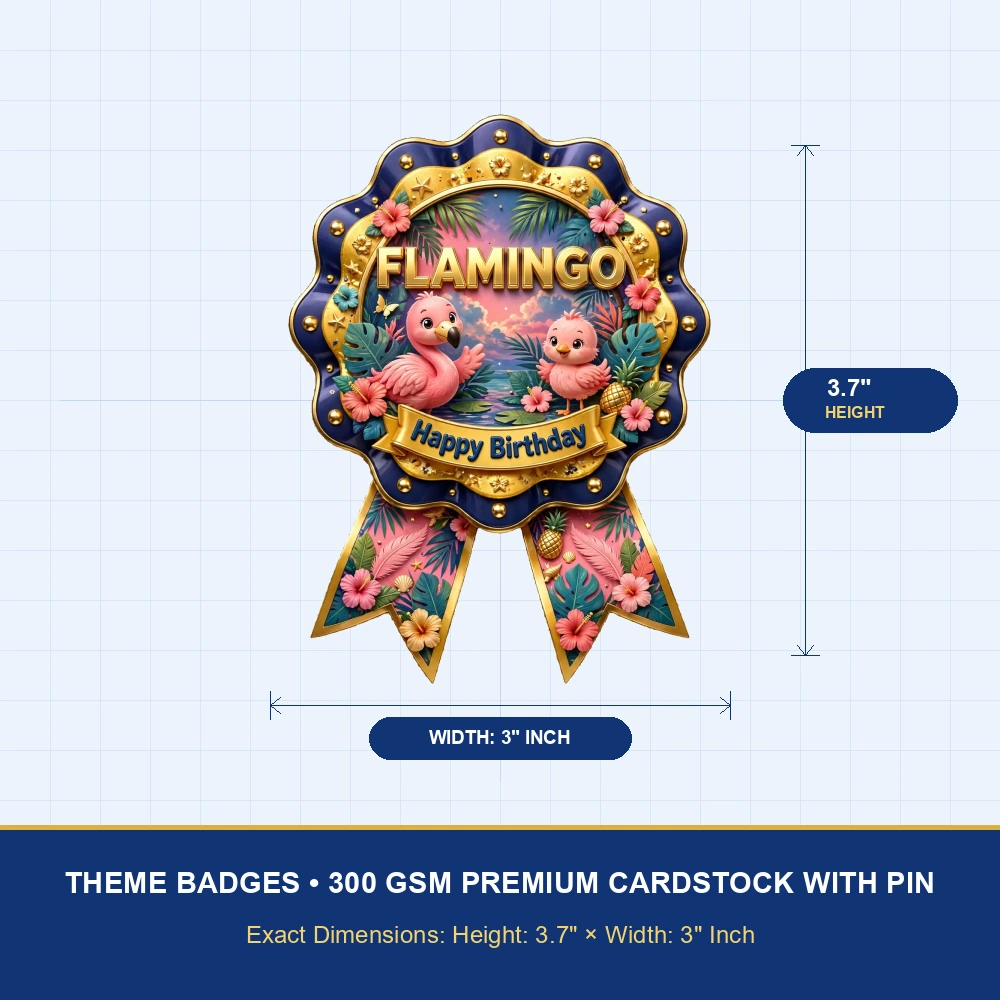Flamingo Theme Theme Badges Birthday Party Supplies (PACK OF 16) - 300 GSM Premium Cardstock with Pin (3.7 x 3 Inch) - Premium Party Decor Supply by Party Decor Mall - View 4