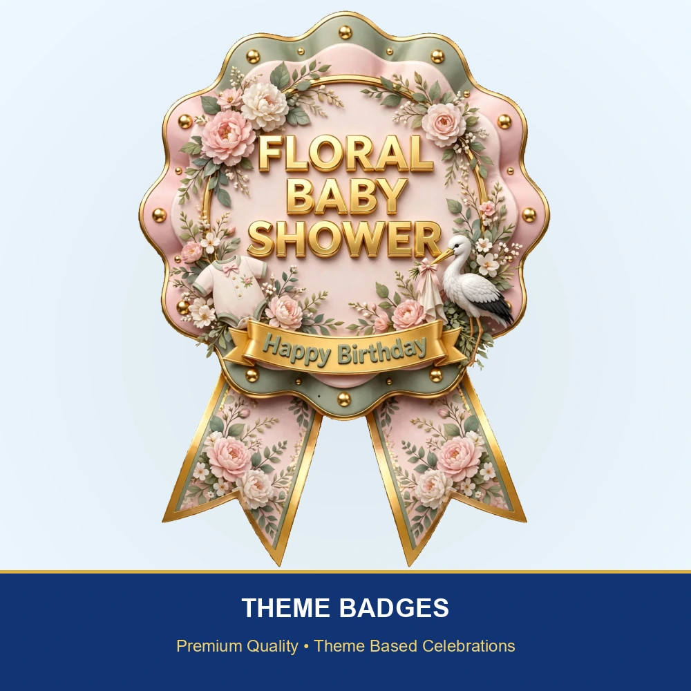 Floral Baby Shower Theme Theme Badges Birthday Party Supplies (PACK OF 16) - 300 GSM Premium Cardstock with Pin (3.7 x 3 Inch) - Premium Party Decor Supply by Party Decor Mall - View 2