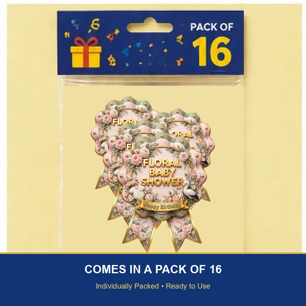 Floral Baby Shower Theme Theme Badges Birthday Party Supplies (PACK OF 16) - 300 GSM Premium Cardstock with Pin (3.7 x 3 Inch) - Premium Party Decor Supply by Party Decor Mall - View 6