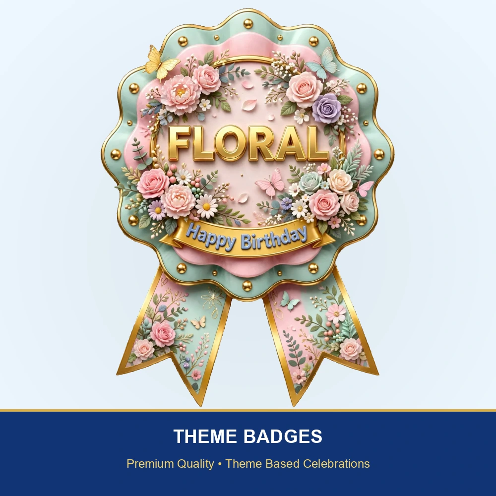Floral Theme Theme Badges Birthday Party Supplies (PACK OF 16) - 300 GSM Premium Cardstock with Pin (3.7 x 3 Inch) - Premium Party Decor Supply by Party Decor Mall - View 2