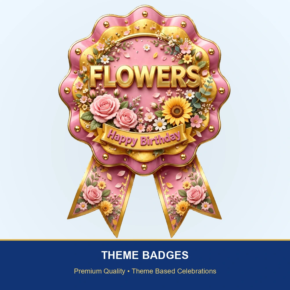 Flowers Theme Theme Badges Birthday Party Supplies (PACK OF 16) - 300 GSM Premium Cardstock with Pin (3.7 x 3 Inch) - Premium Party Decor Supply by Party Decor Mall - View 2
