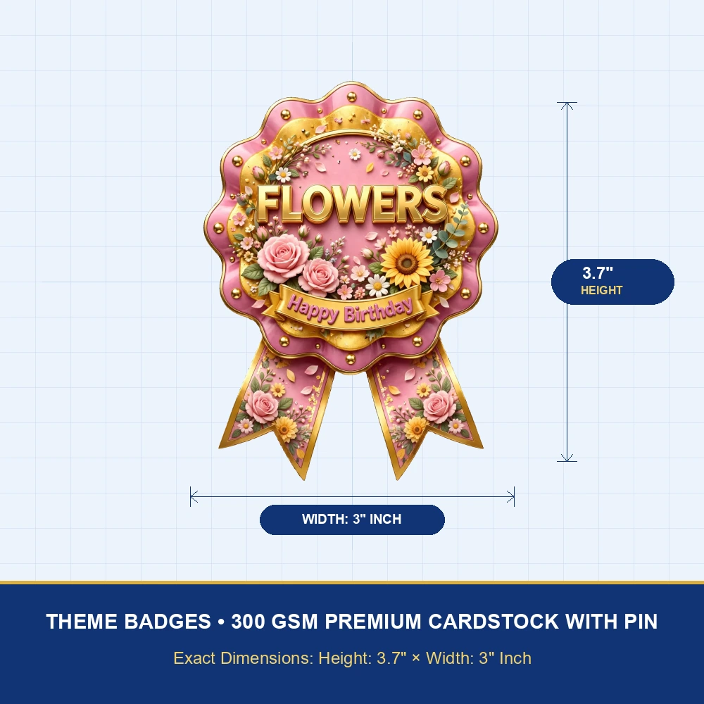Flowers Theme Theme Badges Birthday Party Supplies (PACK OF 16) - 300 GSM Premium Cardstock with Pin (3.7 x 3 Inch) - Premium Party Decor Supply by Party Decor Mall - View 4