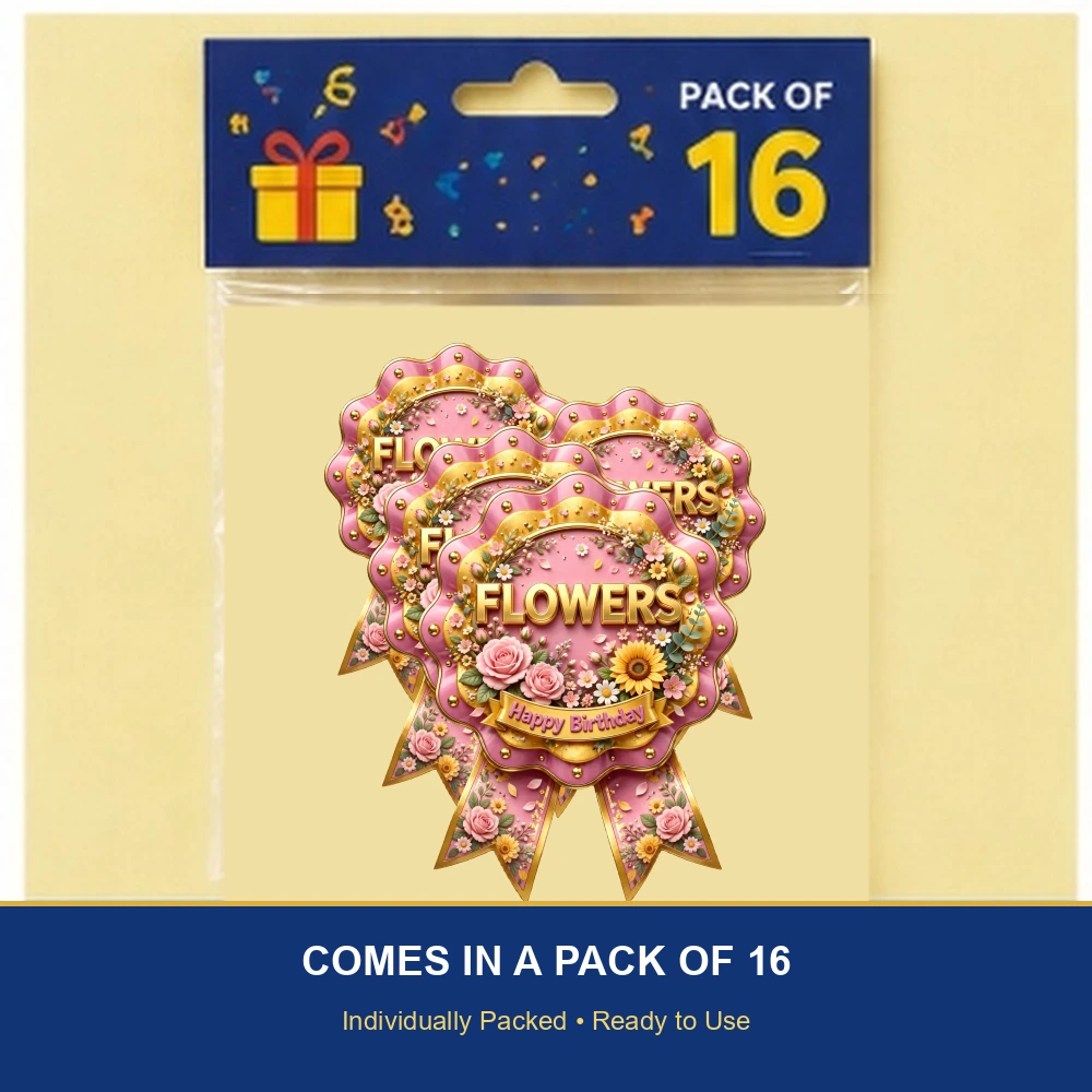 Flowers Theme Theme Badges Birthday Party Supplies (PACK OF 16) - 300 GSM Premium Cardstock with Pin (3.7 x 3 Inch) - Premium Party Decor Supply by Party Decor Mall - View 6