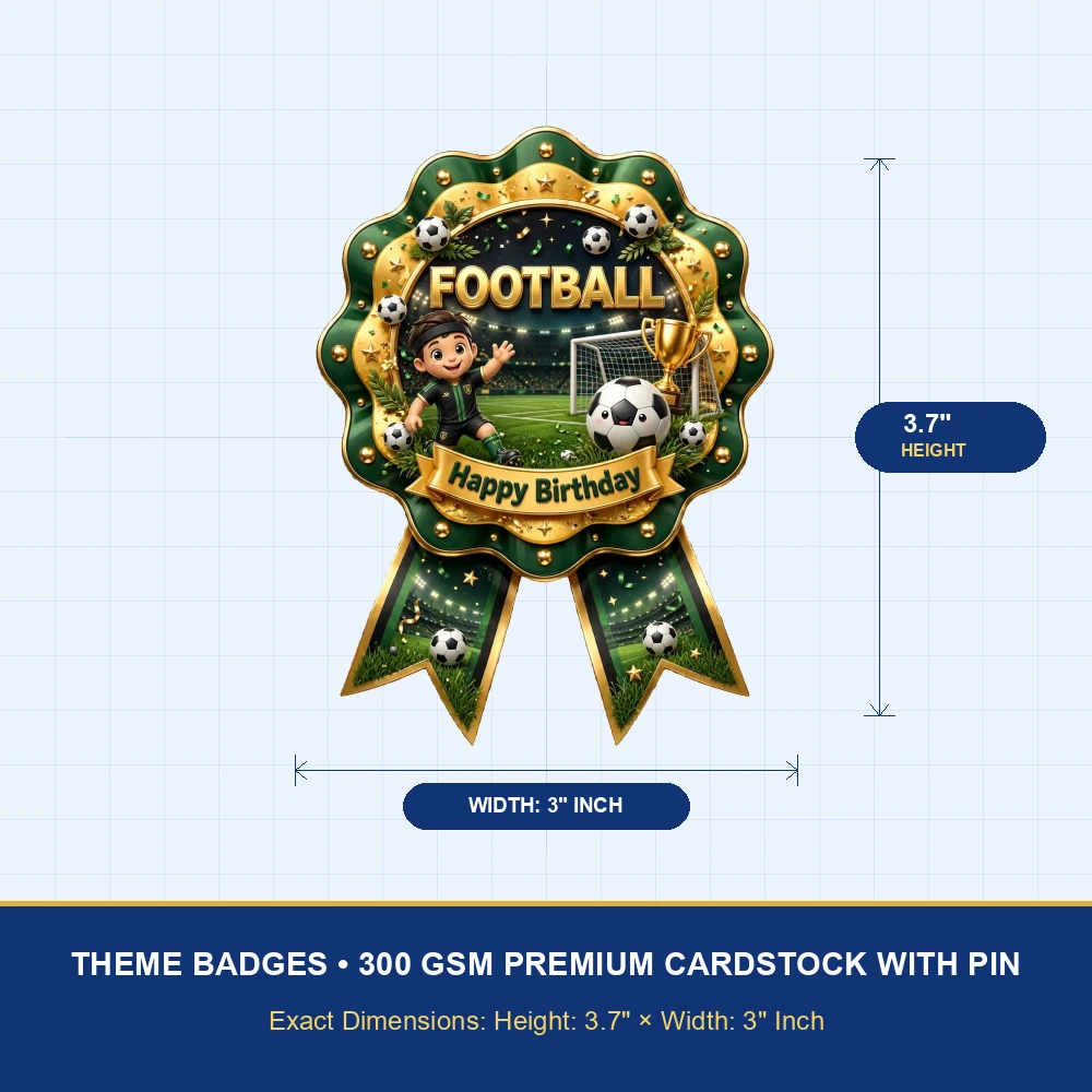Football Theme Theme Badges Birthday Party Supplies (PACK OF 16) - 300 GSM Premium Cardstock with Pin (3.7 x 3 Inch) - Premium Party Decor Supply by Party Decor Mall - View 4