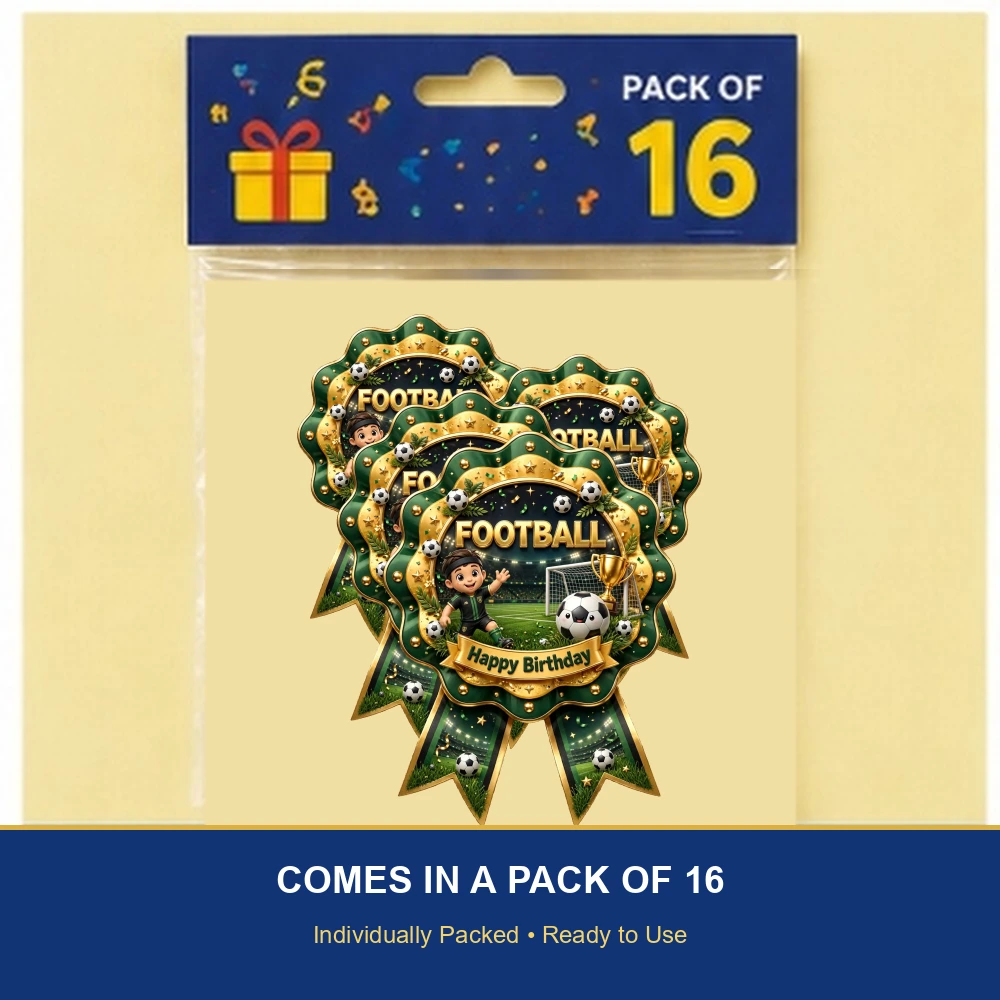 Football Theme Theme Badges Birthday Party Supplies (PACK OF 16) - 300 GSM Premium Cardstock with Pin (3.7 x 3 Inch) - Premium Party Decor Supply by Party Decor Mall - View 6