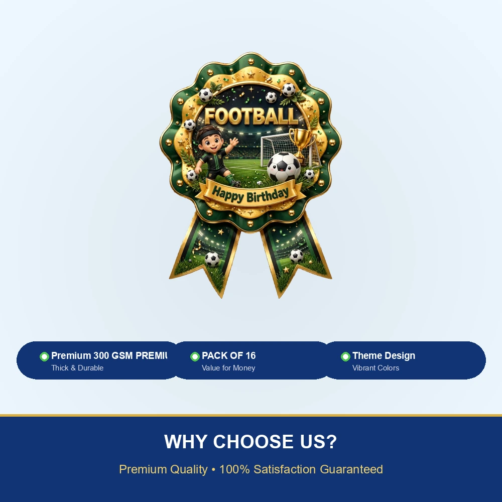 Football Theme Theme Badges Birthday Party Supplies (PACK OF 16) - 300 GSM Premium Cardstock with Pin (3.7 x 3 Inch) - Premium Party Decor Supply by Party Decor Mall - View 7