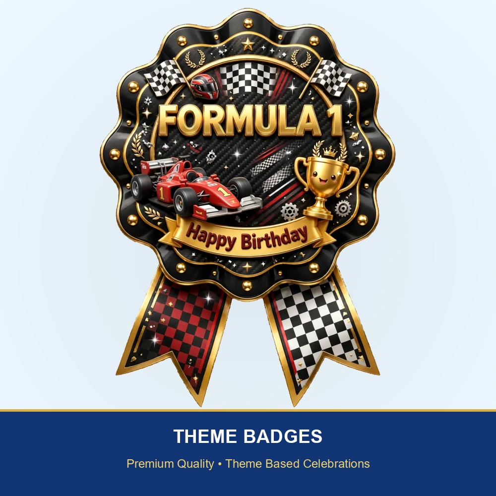Formula 1 Theme Theme Badges Birthday Party Supplies (PACK OF 16) - 300 GSM Premium Cardstock with Pin (3.7 x 3 Inch) - Premium Party Decor Supply by Party Decor Mall - View 2