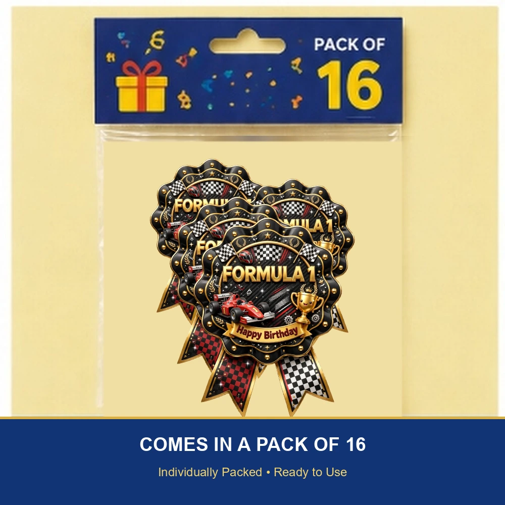 Formula 1 Theme Theme Badges Birthday Party Supplies (PACK OF 16) - 300 GSM Premium Cardstock with Pin (3.7 x 3 Inch) - Premium Party Decor Supply by Party Decor Mall - View 6