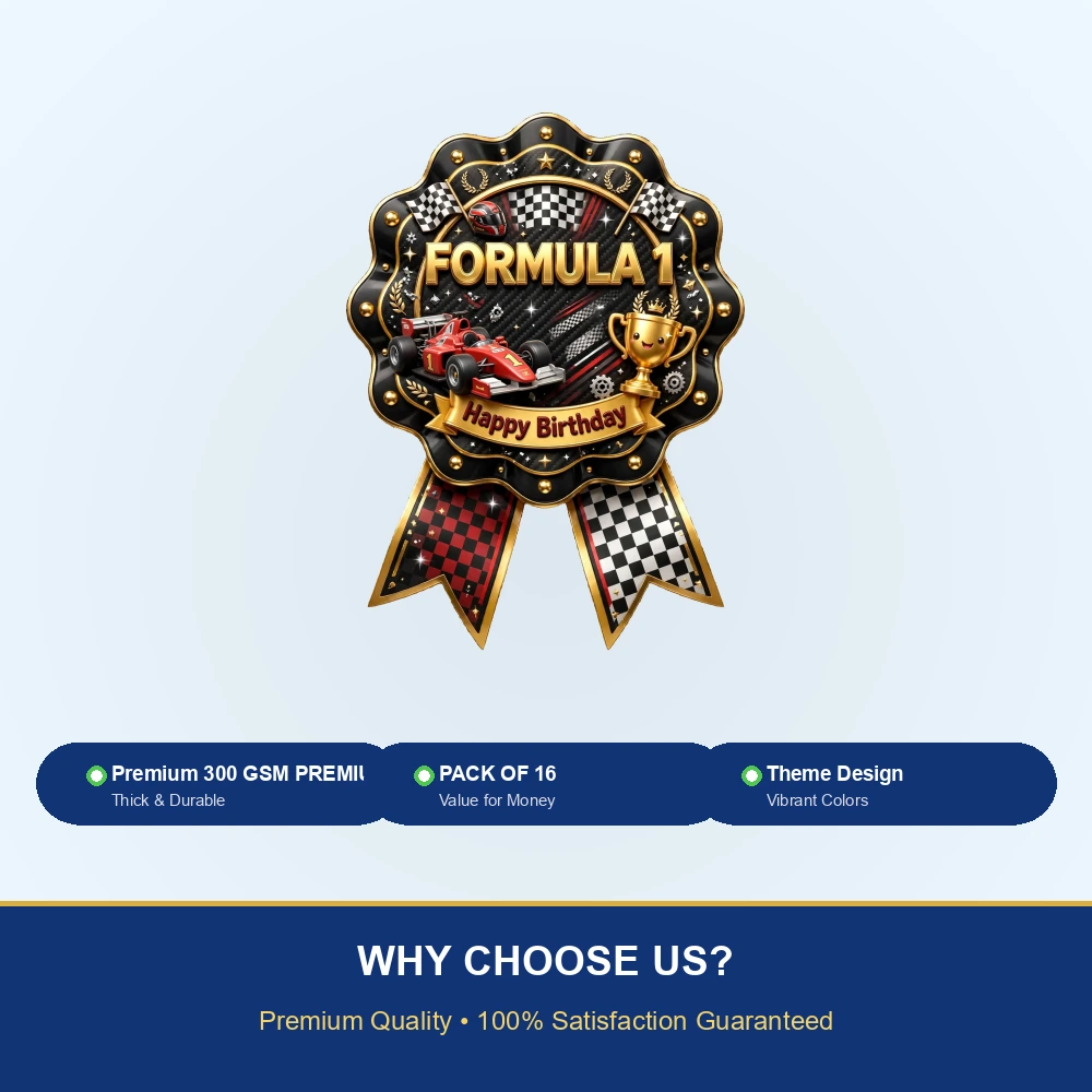 Formula 1 Theme Theme Badges Birthday Party Supplies (PACK OF 16) - 300 GSM Premium Cardstock with Pin (3.7 x 3 Inch) - Premium Party Decor Supply by Party Decor Mall - View 7