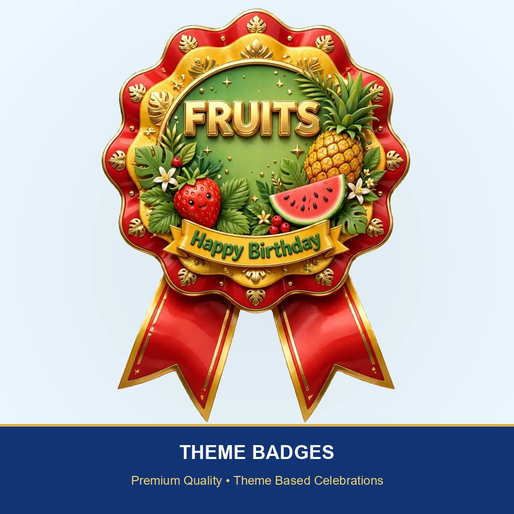 Fruits Theme Theme Badges Birthday Party Supplies (PACK OF 16) - 300 GSM Premium Cardstock with Pin (3.7 x 3 Inch) - Premium Party Decor Supply by Party Decor Mall - View 2