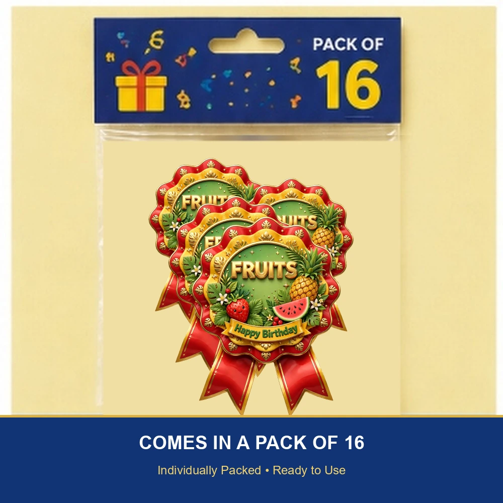 Fruits Theme Theme Badges Birthday Party Supplies (PACK OF 16) - 300 GSM Premium Cardstock with Pin (3.7 x 3 Inch) - Premium Party Decor Supply by Party Decor Mall - View 6