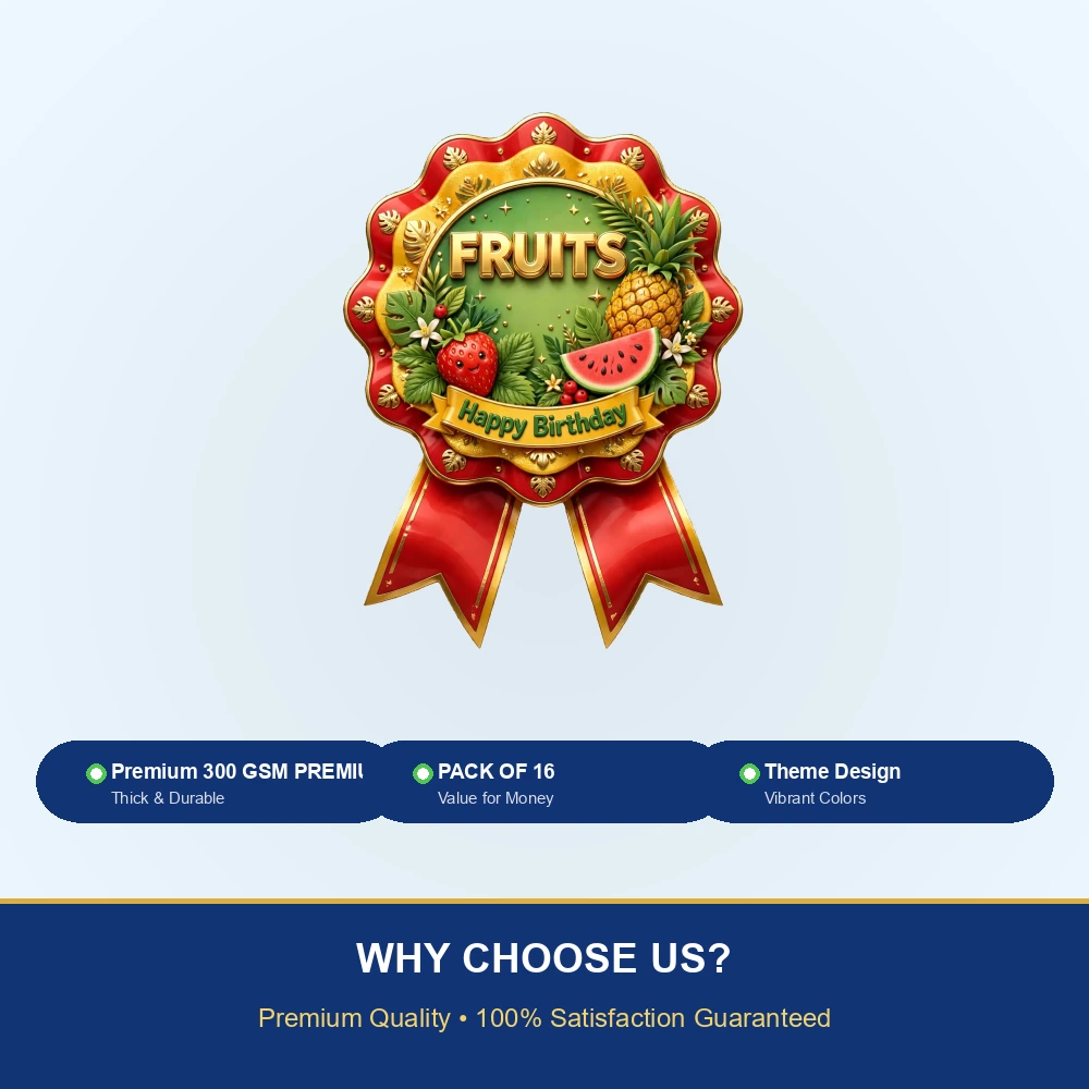 Fruits Theme Theme Badges Birthday Party Supplies (PACK OF 16) - 300 GSM Premium Cardstock with Pin (3.7 x 3 Inch) - Premium Party Decor Supply by Party Decor Mall - View 7