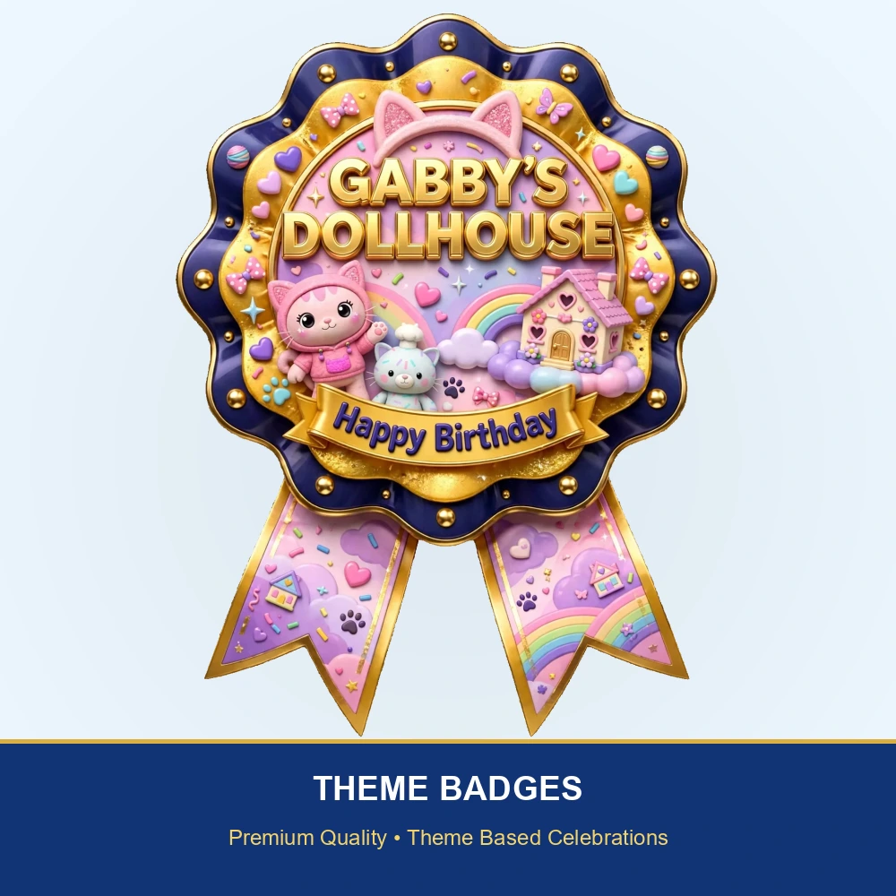 Gabby's Dollhouse Theme Theme Badges Birthday Party Supplies (PACK OF 16) - 300 GSM Premium Cardstock with Pin (3.7 x 3 Inch) - Premium Party Decor Supply by Party Decor Mall - View 2
