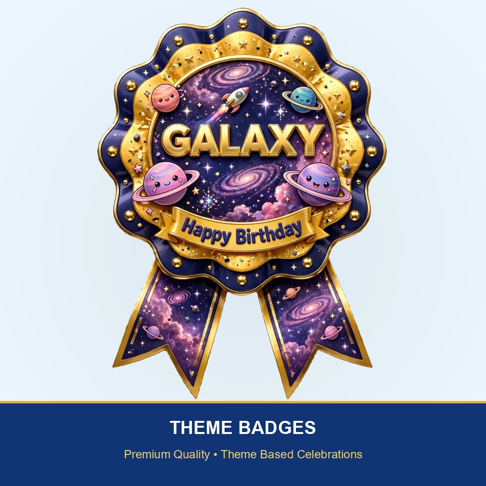 Galaxy Theme Theme Badges Birthday Party Supplies (PACK OF 16) - 300 GSM Premium Cardstock with Pin (3.7 x 3 Inch) - Premium Party Decor Supply by Party Decor Mall - View 2