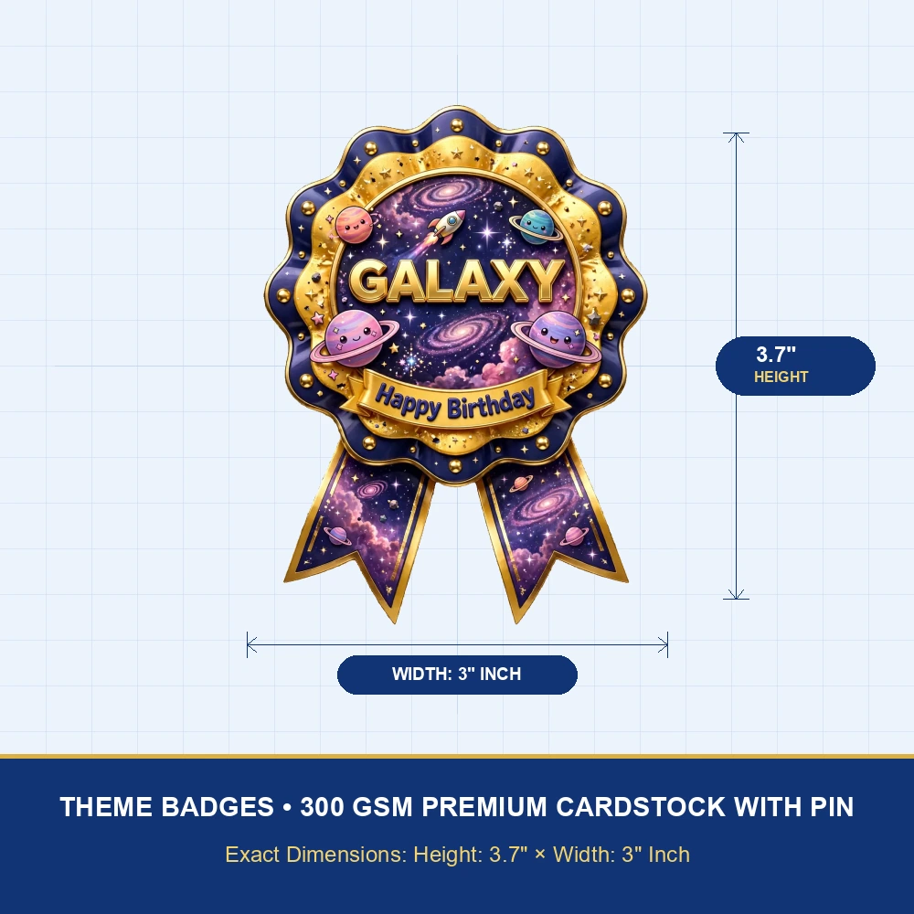 Galaxy Theme Theme Badges Birthday Party Supplies (PACK OF 16) - 300 GSM Premium Cardstock with Pin (3.7 x 3 Inch) - Premium Party Decor Supply by Party Decor Mall - View 4