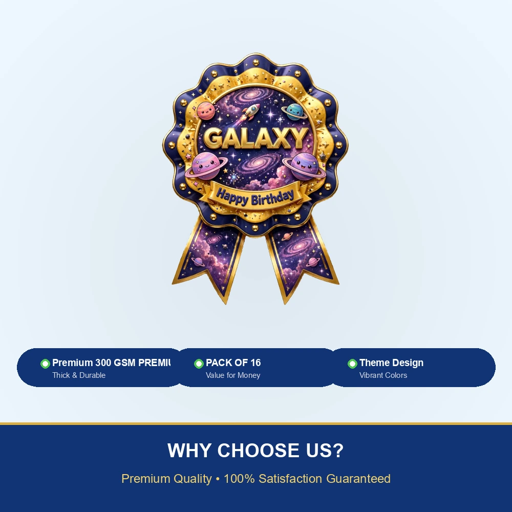Galaxy Theme Theme Badges Birthday Party Supplies (PACK OF 16) - 300 GSM Premium Cardstock with Pin (3.7 x 3 Inch) - Premium Party Decor Supply by Party Decor Mall - View 7