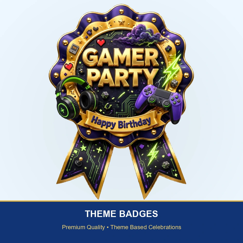 Gamer Party Theme Theme Badges Birthday Party Supplies (PACK OF 16) - 300 GSM Premium Cardstock with Pin (3.7 x 3 Inch) - Premium Party Decor Supply by Party Decor Mall - View 2