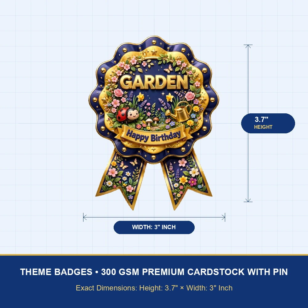Garden Theme Theme Badges Birthday Party Supplies (PACK OF 16) - 300 GSM Premium Cardstock with Pin (3.7 x 3 Inch) - Premium Party Decor Supply by Party Decor Mall - View 4