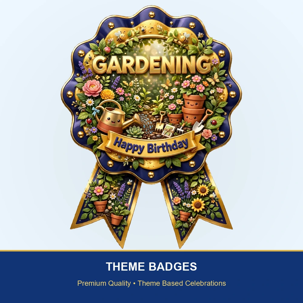 Gardening Theme Theme Badges Birthday Party Supplies (PACK OF 16) - 300 GSM Premium Cardstock with Pin (3.7 x 3 Inch) - Premium Party Decor Supply by Party Decor Mall - View 2