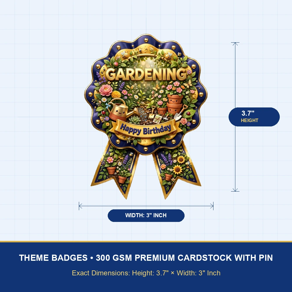 Gardening Theme Theme Badges Birthday Party Supplies (PACK OF 16) - 300 GSM Premium Cardstock with Pin (3.7 x 3 Inch) - Premium Party Decor Supply by Party Decor Mall - View 4