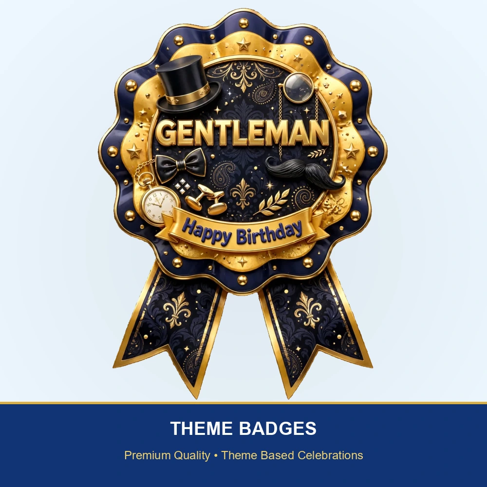 Gentleman Theme Theme Badges Birthday Party Supplies (PACK OF 16) - 300 GSM Premium Cardstock with Pin (3.7 x 3 Inch) - Premium Party Decor Supply by Party Decor Mall - View 2