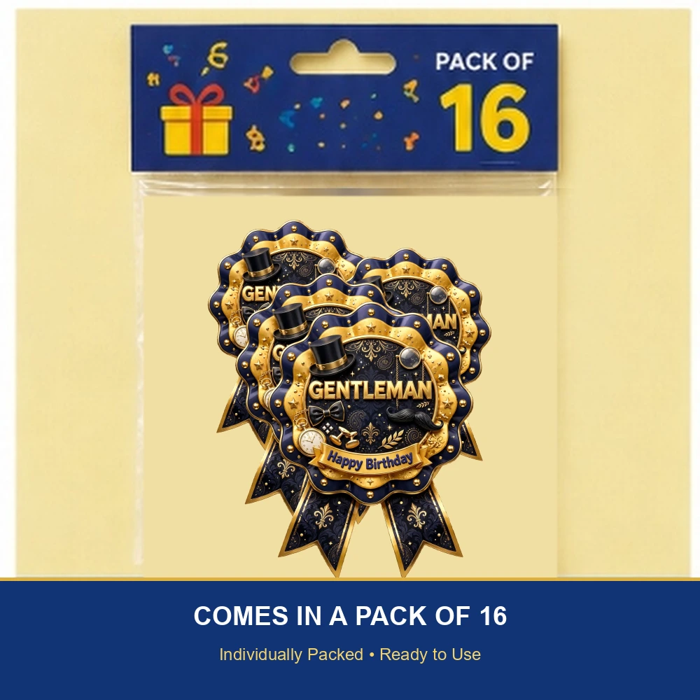 Gentleman Theme Theme Badges Birthday Party Supplies (PACK OF 16) - 300 GSM Premium Cardstock with Pin (3.7 x 3 Inch) - Premium Party Decor Supply by Party Decor Mall - View 6