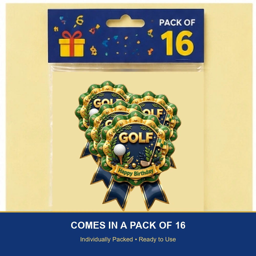 Golf Theme Theme Badges Birthday Party Supplies (PACK OF 16) - 300 GSM Premium Cardstock with Pin (3.7 x 3 Inch) - Premium Party Decor Supply by Party Decor Mall - View 6