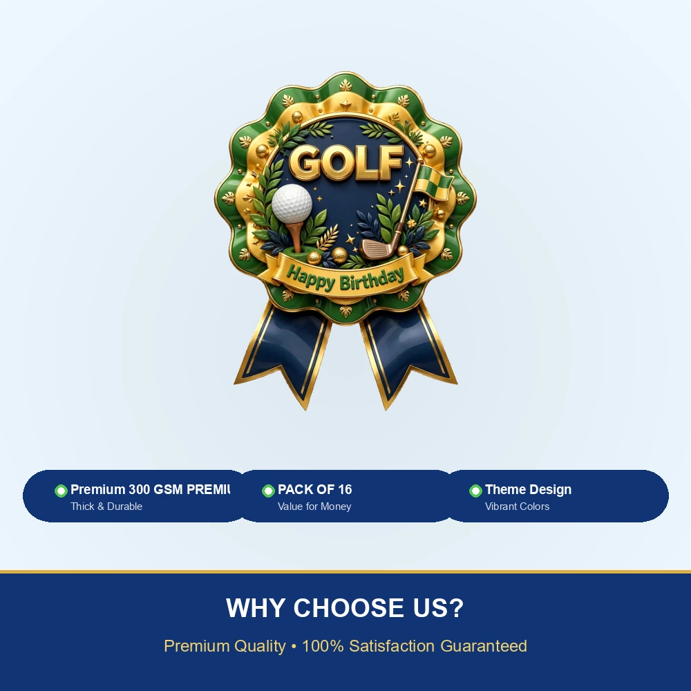 Golf Theme Theme Badges Birthday Party Supplies (PACK OF 16) - 300 GSM Premium Cardstock with Pin (3.7 x 3 Inch) - Premium Party Decor Supply by Party Decor Mall - View 7
