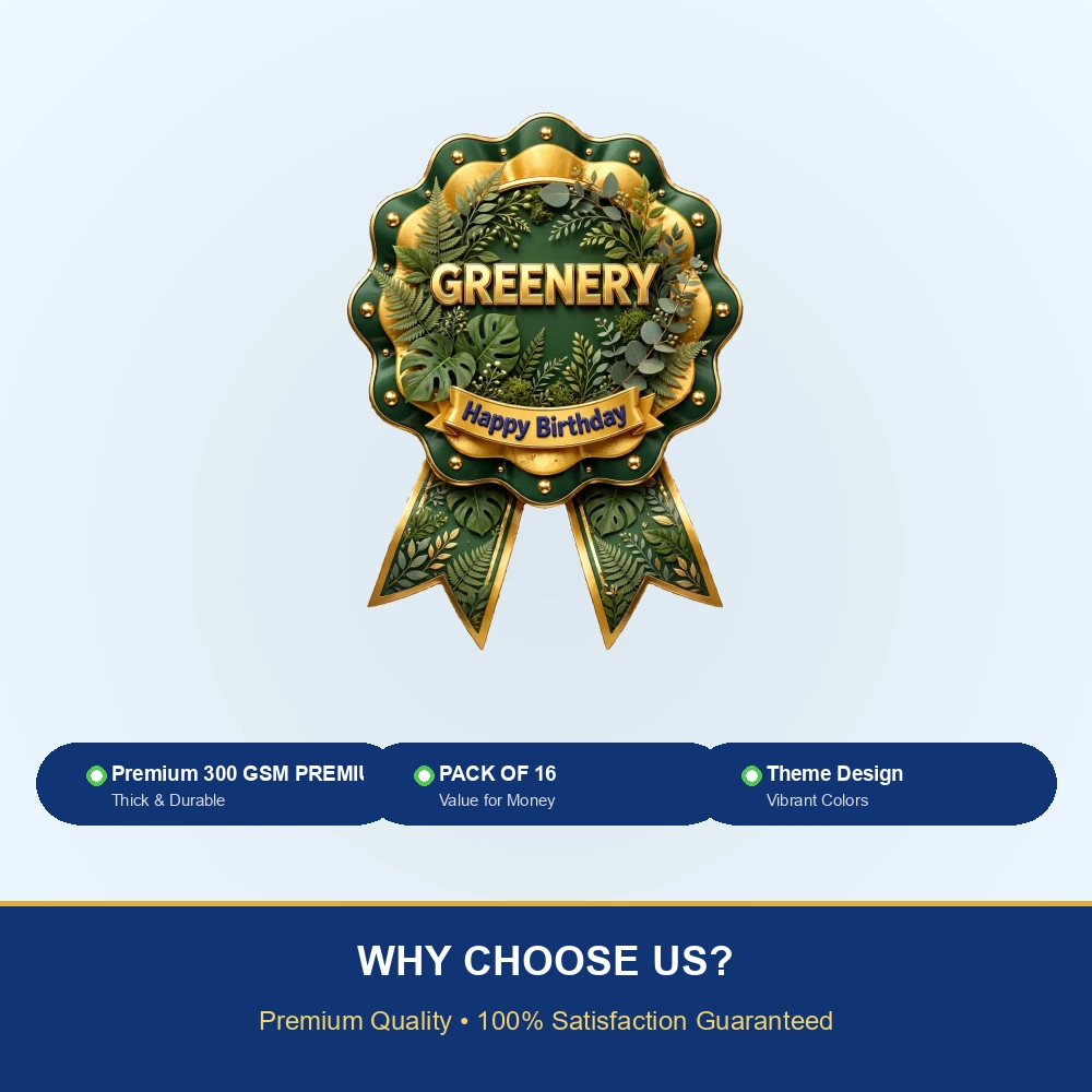 Greenery Theme Theme Badges Birthday Party Supplies (PACK OF 16) - 300 GSM Premium Cardstock with Pin (3.7 x 3 Inch) - Premium Party Decor Supply by Party Decor Mall - View 7