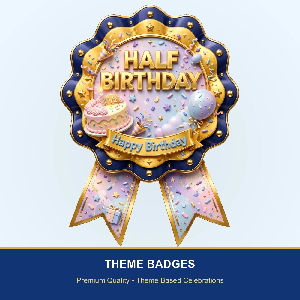 Half Birthday Theme Theme Badges Birthday Party Supplies (PACK OF 16) - 300 GSM Premium Cardstock with Pin (3.7 x 3 Inch) - Premium Party Decor Supply by Party Decor Mall - View 2