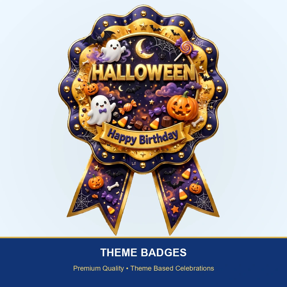 Halloween Theme Theme Badges Birthday Party Supplies (PACK OF 16) - 300 GSM Premium Cardstock with Pin (3.7 x 3 Inch) - Premium Party Decor Supply by Party Decor Mall - View 2