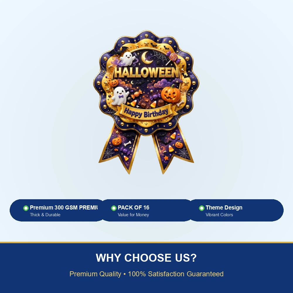 Halloween Theme Theme Badges Birthday Party Supplies (PACK OF 16) - 300 GSM Premium Cardstock with Pin (3.7 x 3 Inch) - Premium Party Decor Supply by Party Decor Mall - View 7