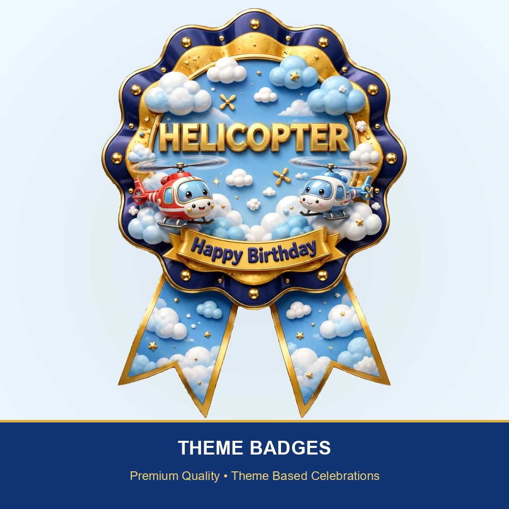 Helicopter Theme Theme Badges Birthday Party Supplies (PACK OF 16) - 300 GSM Premium Cardstock with Pin (3.7 x 3 Inch) - Premium Party Decor Supply by Party Decor Mall - View 2