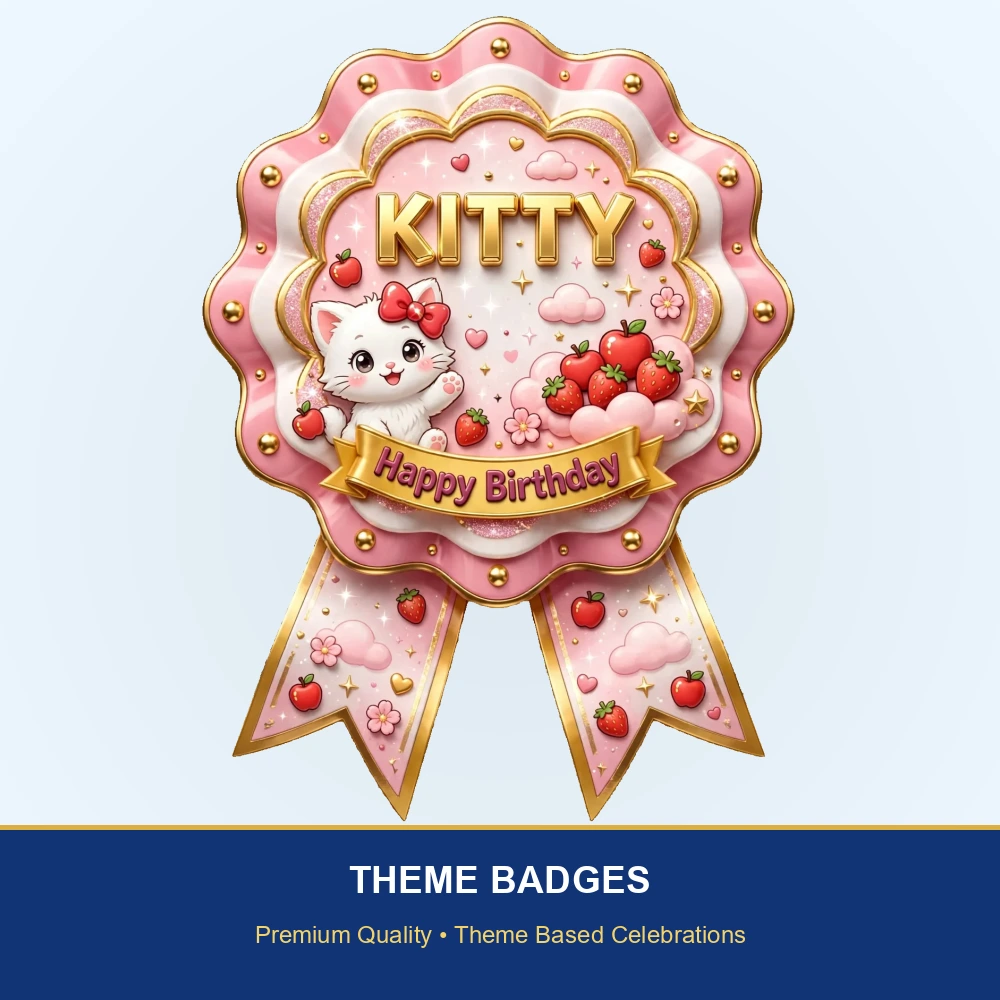 Hello Kitty Theme Theme Badges Birthday Party Supplies (PACK OF 16) - 300 GSM Premium Cardstock with Pin (3.7 x 3 Inch) - Premium Party Decor Supply by Party Decor Mall - View 2
