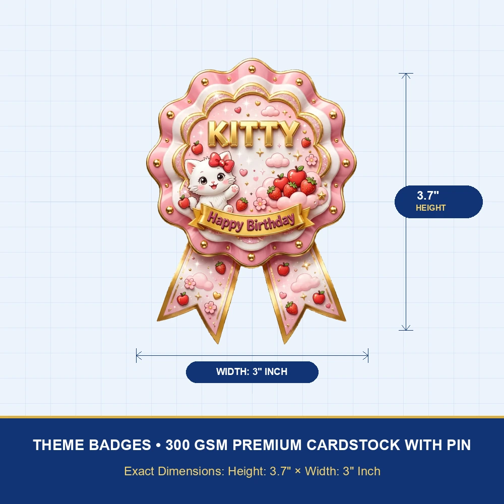 Hello Kitty Theme Theme Badges Birthday Party Supplies (PACK OF 16) - 300 GSM Premium Cardstock with Pin (3.7 x 3 Inch) - Premium Party Decor Supply by Party Decor Mall - View 4