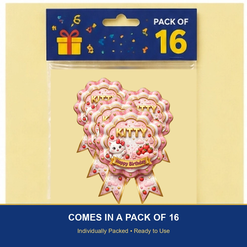 Hello Kitty Theme Theme Badges Birthday Party Supplies (PACK OF 16) - 300 GSM Premium Cardstock with Pin (3.7 x 3 Inch) - Premium Party Decor Supply by Party Decor Mall - View 6