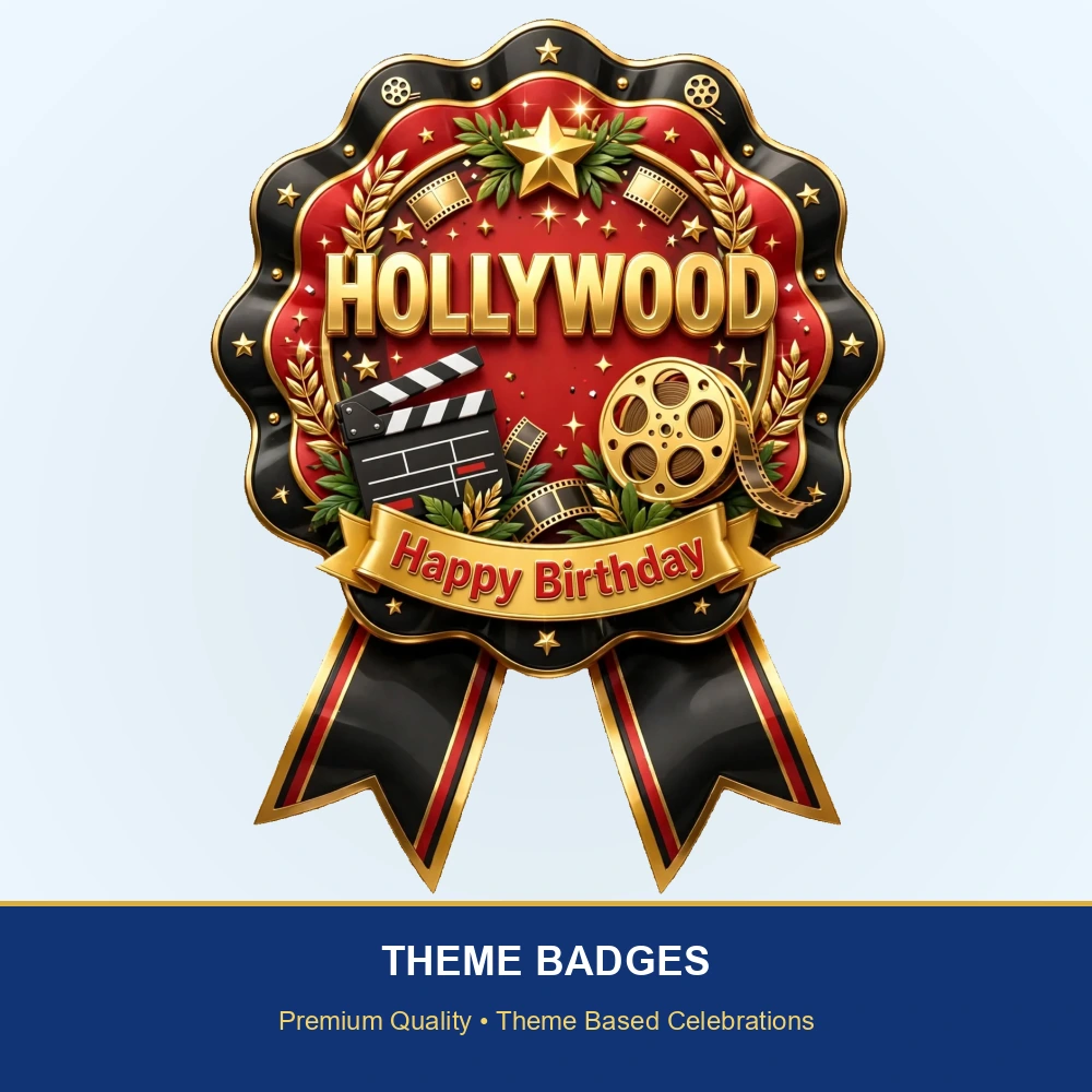 Hollywood Theme Theme Badges Birthday Party Supplies (PACK OF 16) - 300 GSM Premium Cardstock with Pin (3.7 x 3 Inch) - Premium Party Decor Supply by Party Decor Mall - View 2