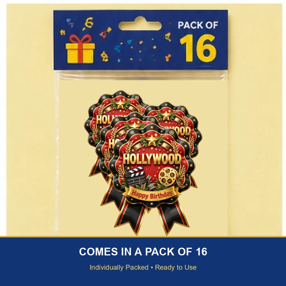Hollywood Theme Theme Badges Birthday Party Supplies (PACK OF 16) - 300 GSM Premium Cardstock with Pin (3.7 x 3 Inch) - Premium Party Decor Supply by Party Decor Mall - View 6
