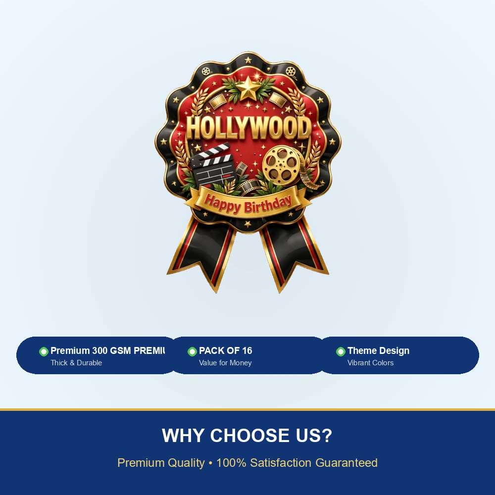 Hollywood Theme Theme Badges Birthday Party Supplies (PACK OF 16) - 300 GSM Premium Cardstock with Pin (3.7 x 3 Inch) - Premium Party Decor Supply by Party Decor Mall - View 7