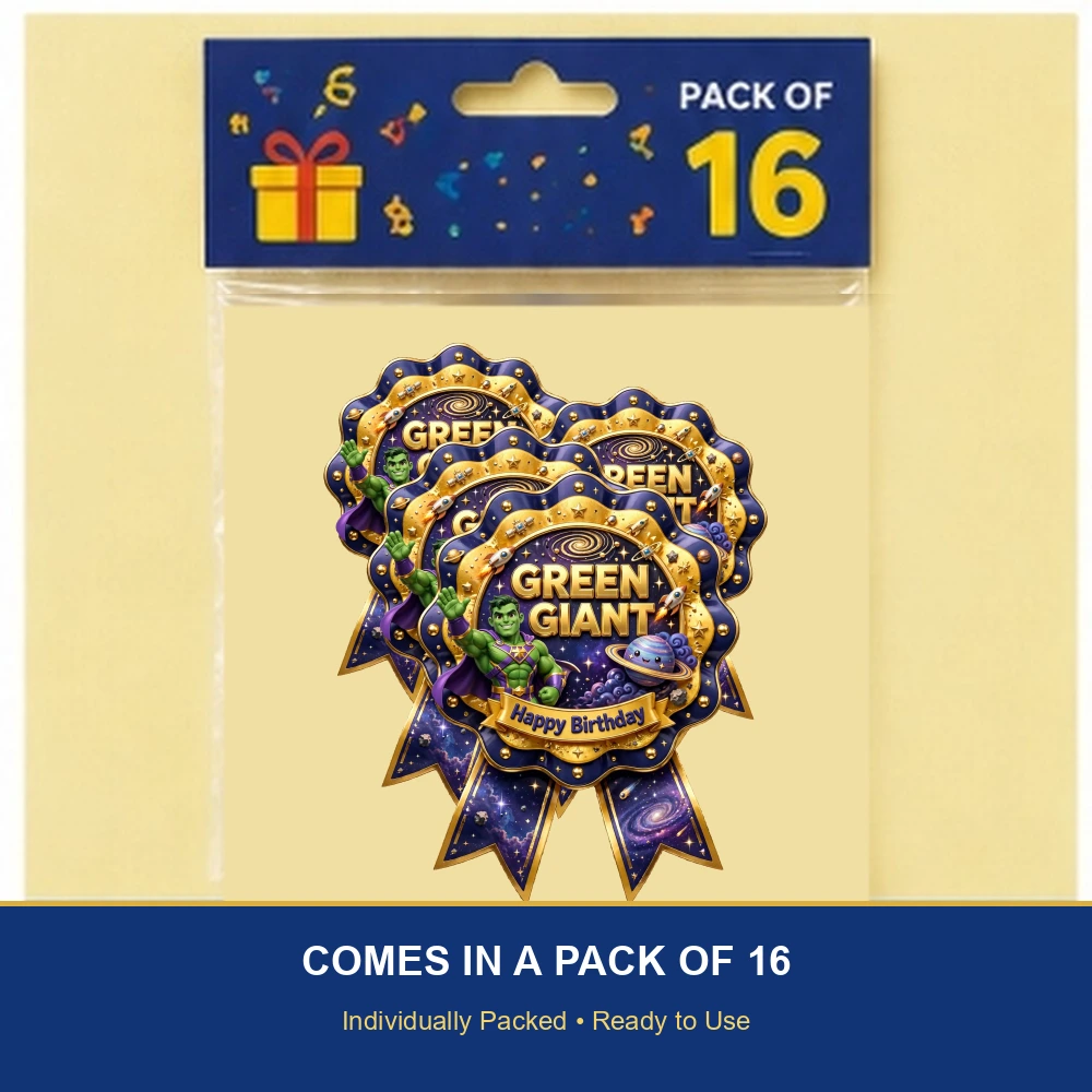 Hulk Theme Theme Badges Birthday Party Supplies (PACK OF 16) - 300 GSM Premium Cardstock with Pin (3.7 x 3 Inch) - Premium Party Decor Supply by Party Decor Mall - View 6