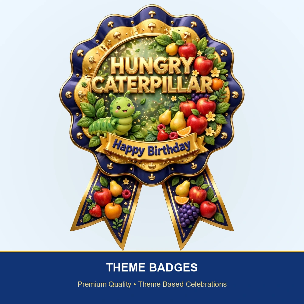 Hungry Caterpillar Theme Theme Badges Birthday Party Supplies (PACK OF 16) - 300 GSM Premium Cardstock with Pin (3.7 x 3 Inch) - Premium Party Decor Supply by Party Decor Mall - View 2