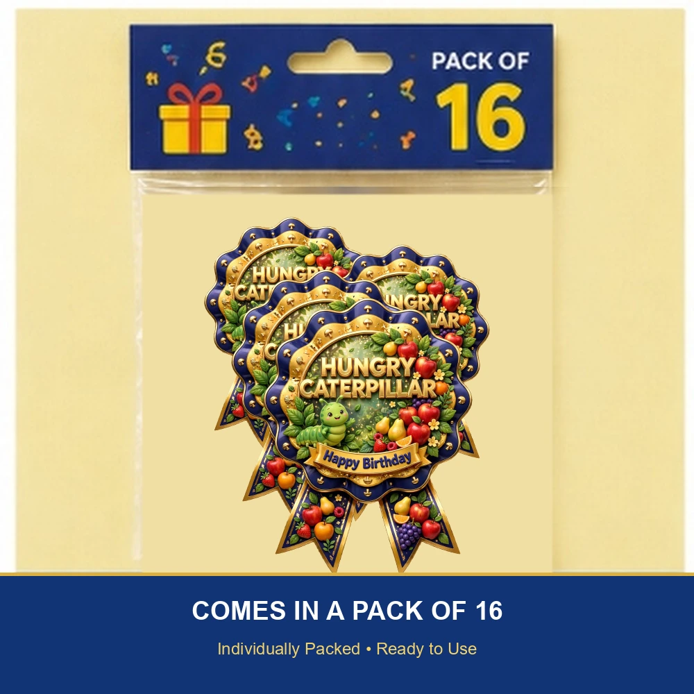 Hungry Caterpillar Theme Theme Badges Birthday Party Supplies (PACK OF 16) - 300 GSM Premium Cardstock with Pin (3.7 x 3 Inch) - Premium Party Decor Supply by Party Decor Mall - View 6