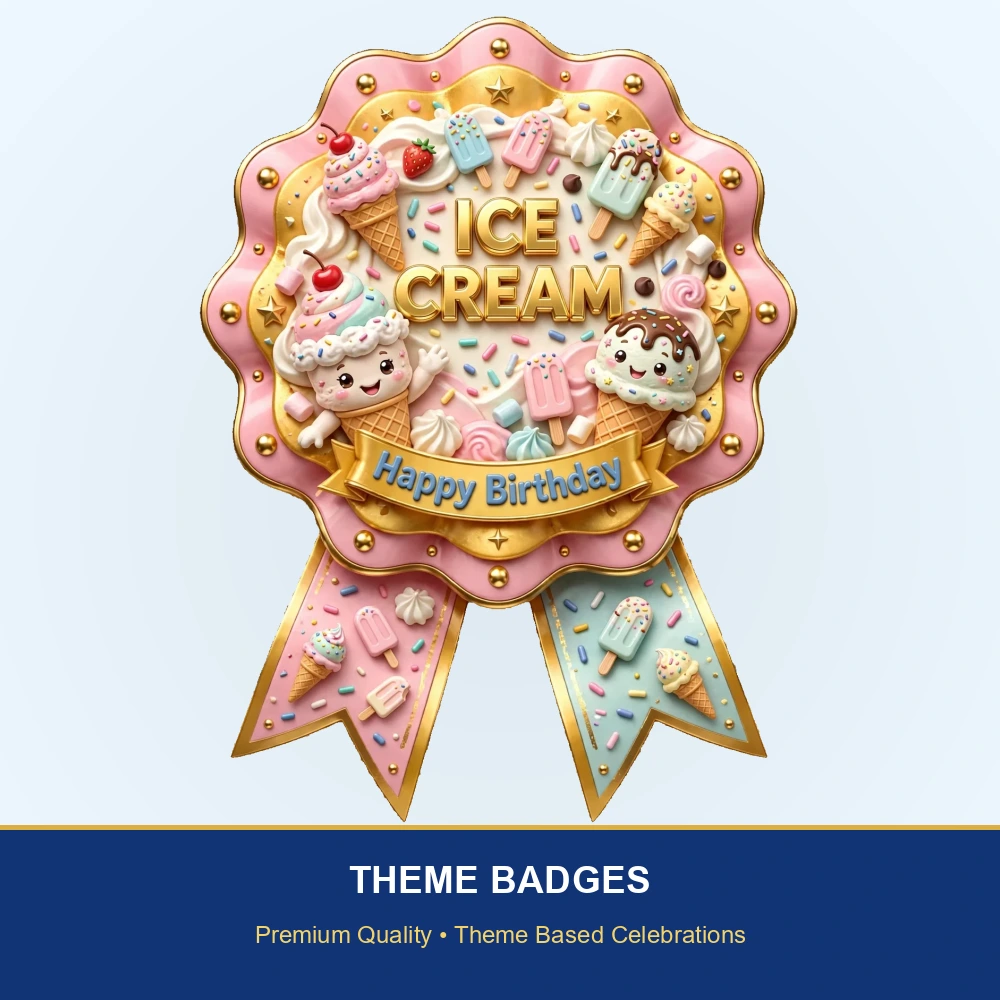 Ice Cream Theme Theme Badges Birthday Party Supplies (PACK OF 16) - 300 GSM Premium Cardstock with Pin (3.7 x 3 Inch) - Premium Party Decor Supply by Party Decor Mall - View 2