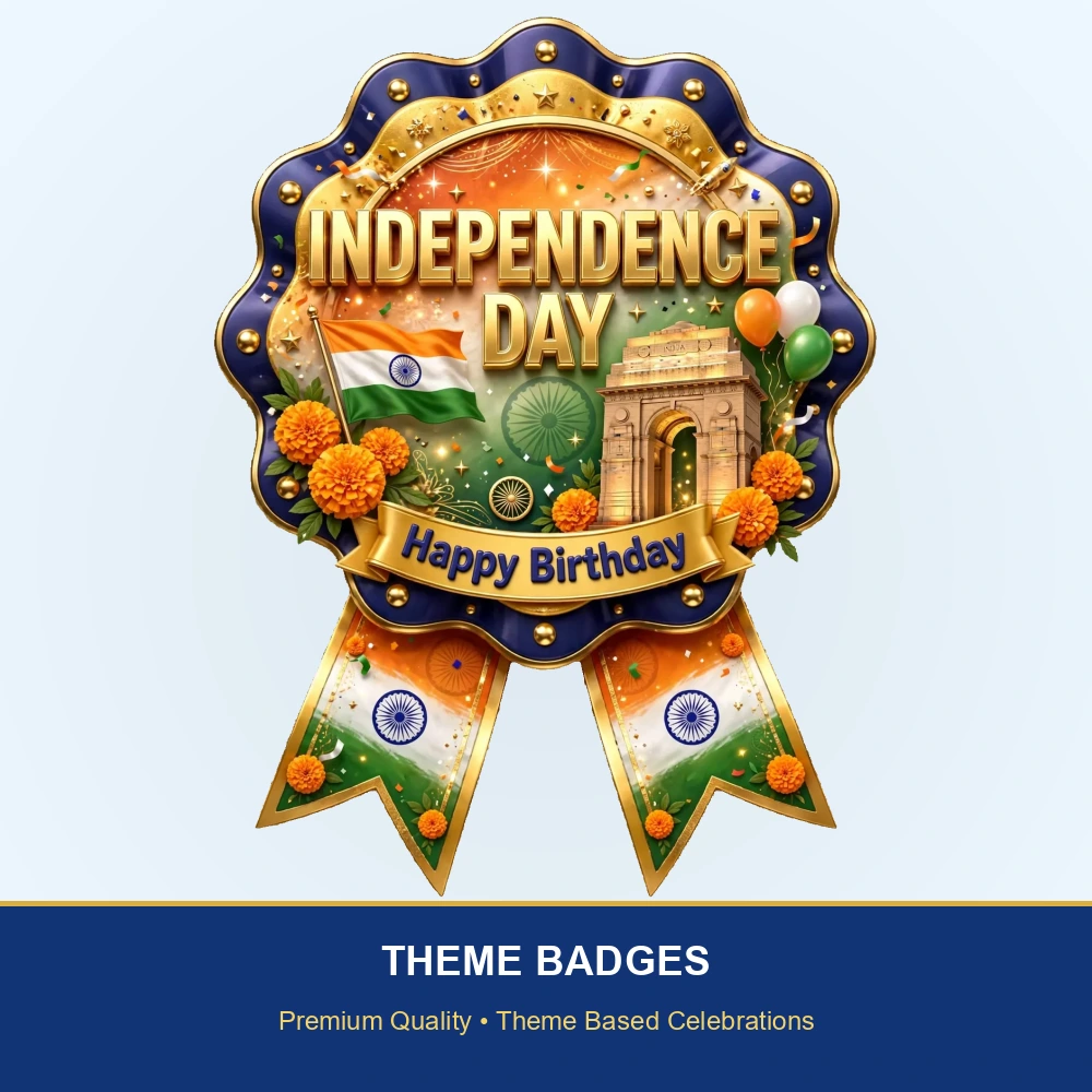 Independence Day Theme Theme Badges Birthday Party Supplies (PACK OF 16) - 300 GSM Premium Cardstock with Pin (3.7 x 3 Inch) - Premium Party Decor Supply by Party Decor Mall - View 2