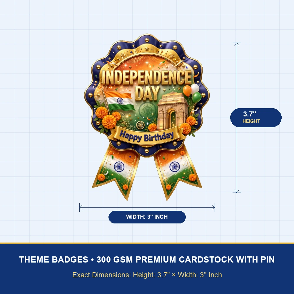 Independence Day Theme Theme Badges Birthday Party Supplies (PACK OF 16) - 300 GSM Premium Cardstock with Pin (3.7 x 3 Inch) - Premium Party Decor Supply by Party Decor Mall - View 4
