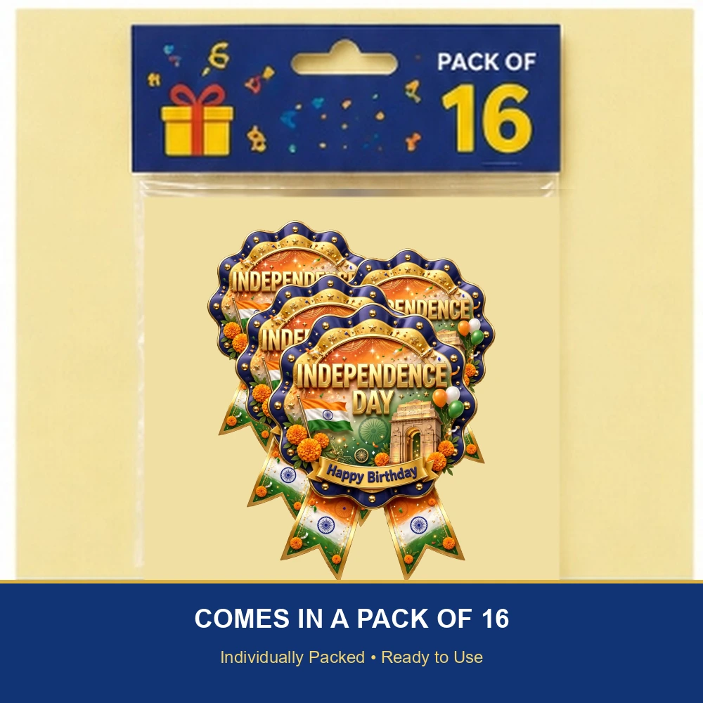 Independence Day Theme Theme Badges Birthday Party Supplies (PACK OF 16) - 300 GSM Premium Cardstock with Pin (3.7 x 3 Inch) - Premium Party Decor Supply by Party Decor Mall - View 6