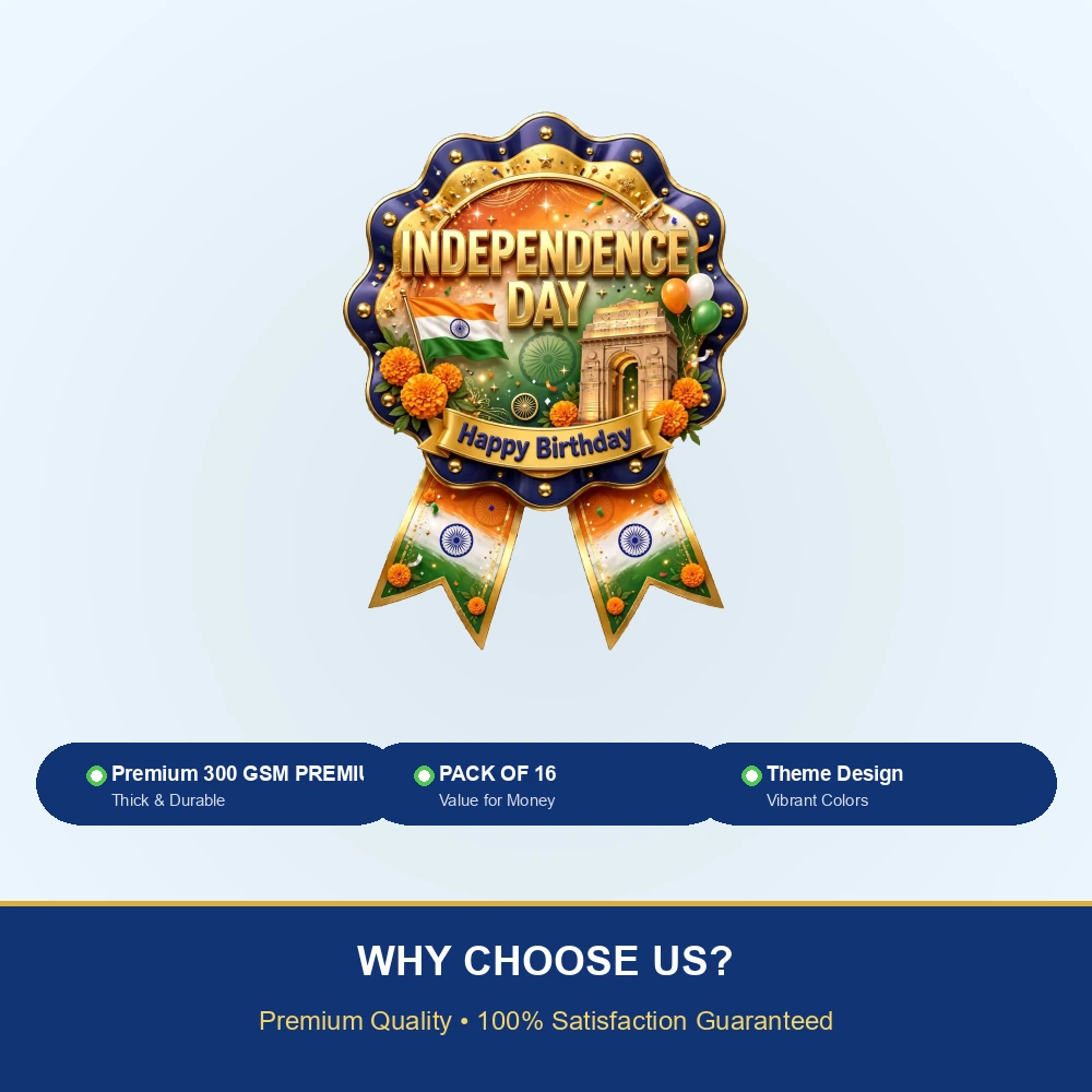 Independence Day Theme Theme Badges Birthday Party Supplies (PACK OF 16) - 300 GSM Premium Cardstock with Pin (3.7 x 3 Inch) - Premium Party Decor Supply by Party Decor Mall - View 7