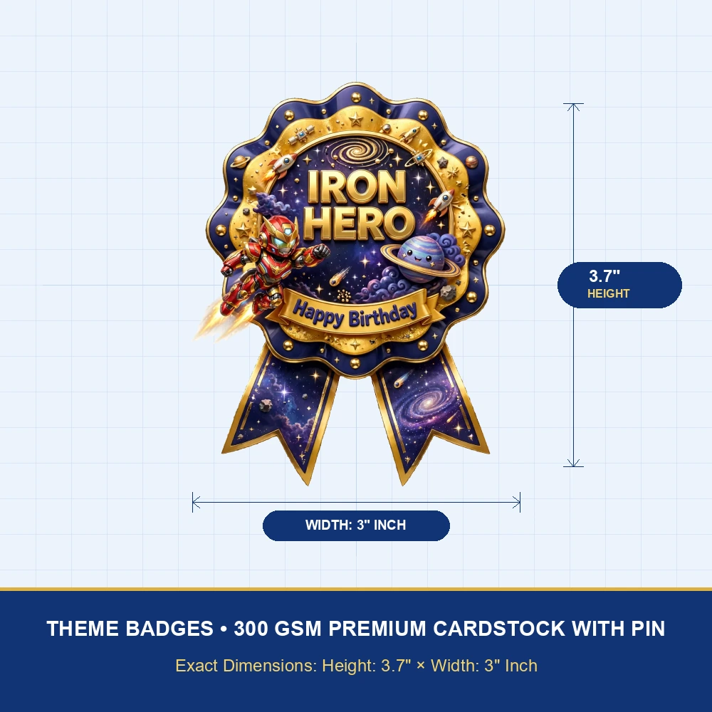 Iron Man Theme Theme Badges Birthday Party Supplies (PACK OF 16) - 300 GSM Premium Cardstock with Pin (3.7 x 3 Inch) - Premium Party Decor Supply by Party Decor Mall - View 4