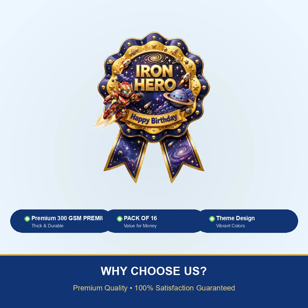 Iron Man Theme Theme Badges Birthday Party Supplies (PACK OF 16) - 300 GSM Premium Cardstock with Pin (3.7 x 3 Inch) - Premium Party Decor Supply by Party Decor Mall - View 7