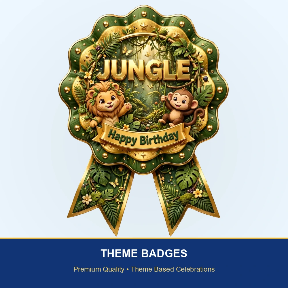 Jungle Theme Theme Badges Birthday Party Supplies (PACK OF 16) - 300 GSM Premium Cardstock with Pin (3.7 x 3 Inch) - Premium Party Decor Supply by Party Decor Mall - View 2
